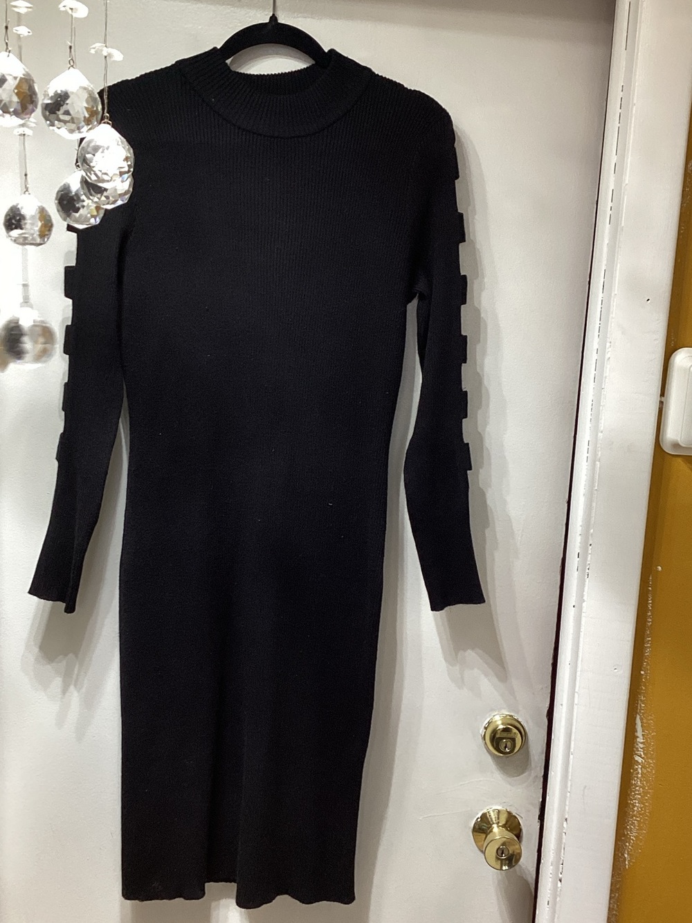 Ashley Stewart Black Ribbed Long-Sleeve Midi Sweater Dress